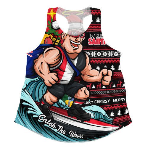 St Kilda Women Racerback Singlet Christmas Holiday Santa Rides The Waves