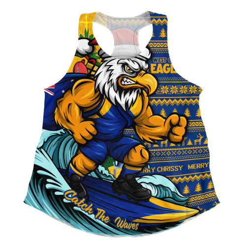 West Coast Eagles Women Racerback Singlet Christmas Holiday Santa Rides The Waves