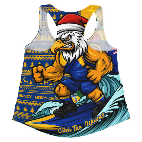 West Coast Eagles Women Racerback Singlet Christmas Holiday Santa Rides The Waves