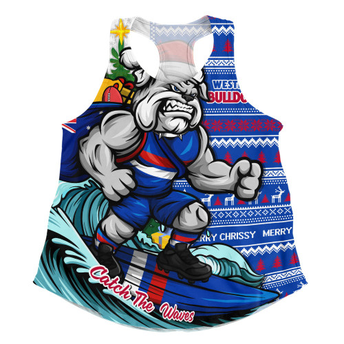 Western Bulldogs Women Racerback Singlet Christmas Holiday Santa Rides The Waves