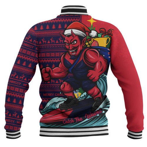 Melbourne Baseball Jacket Christmas Holiday Santa Rides The Waves