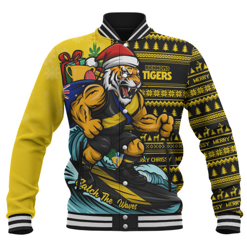Richmond Baseball Jacket Christmas Holiday Santa Rides The Waves