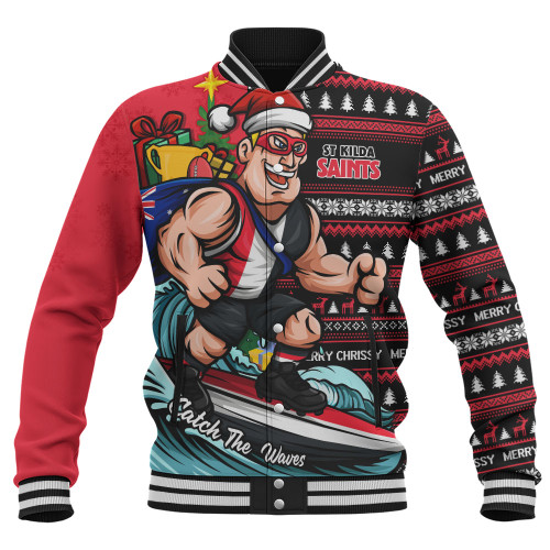 St Kilda Baseball Jacket Christmas Holiday Santa Rides The Waves