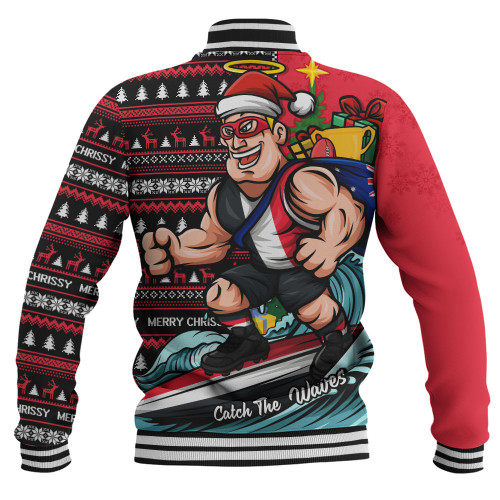 St Kilda Baseball Jacket Christmas Holiday Santa Rides The Waves