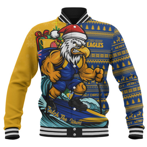 West Coast Eagles Baseball Jacket Christmas Holiday Santa Rides The Waves