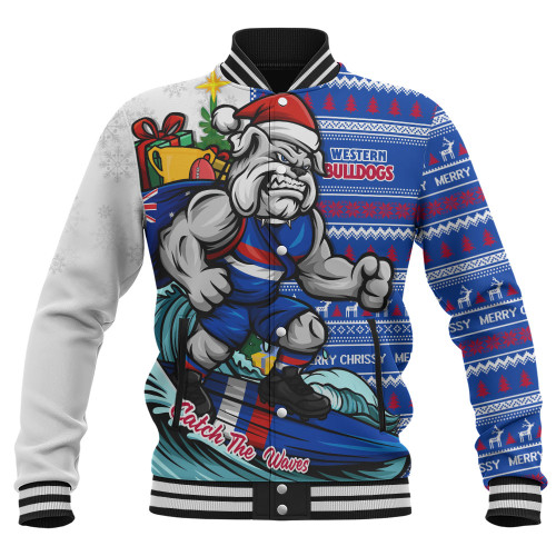 Western Bulldogs Baseball Jacket Christmas Holiday Santa Rides The Waves
