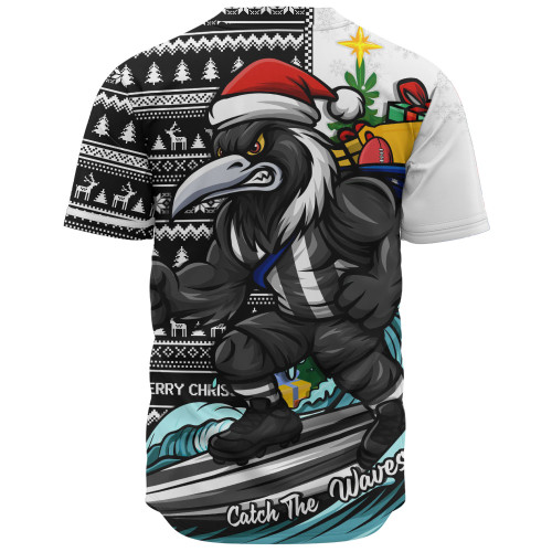 Collingwood Baseball Shirt Christmas Holiday Santa Rides The Waves