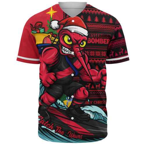 Essendon Baseball Shirt Christmas Holiday Santa Rides The Waves