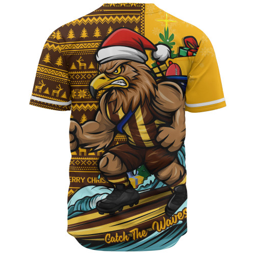 Hawthorn Baseball Shirt Christmas Holiday Santa Rides The Waves