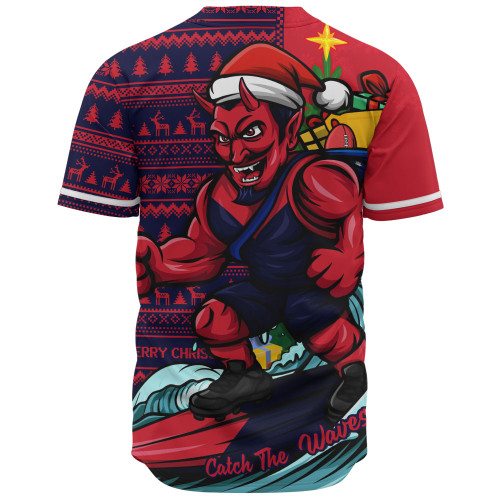 Melbourne Baseball Shirt Christmas Holiday Santa Rides The Waves