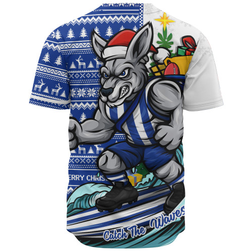 North Melbourne Baseball Shirt Christmas Holiday Santa Rides The Waves