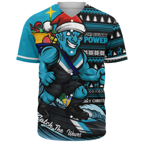 Port Adelaide Baseball Shirt Christmas Holiday Santa Rides The Waves