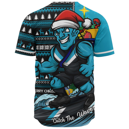 Port Adelaide Baseball Shirt Christmas Holiday Santa Rides The Waves