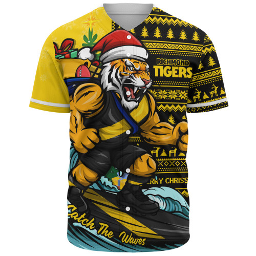 Richmond Baseball Shirt Christmas Holiday Santa Rides The Waves