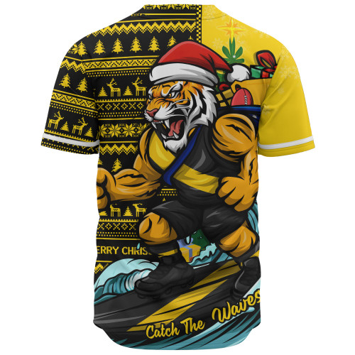 Richmond Baseball Shirt Christmas Holiday Santa Rides The Waves