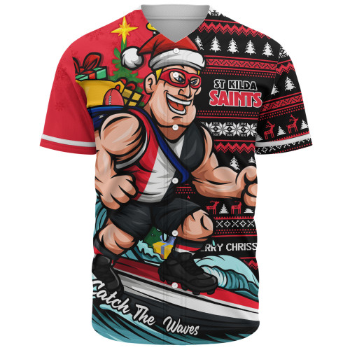 St Kilda Baseball Shirt Christmas Holiday Santa Rides The Waves