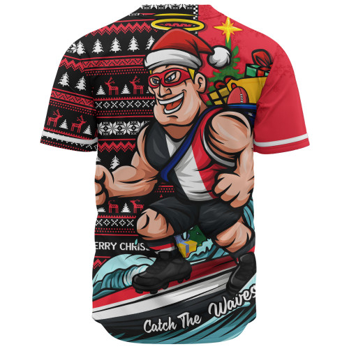 St Kilda Baseball Shirt Christmas Holiday Santa Rides The Waves