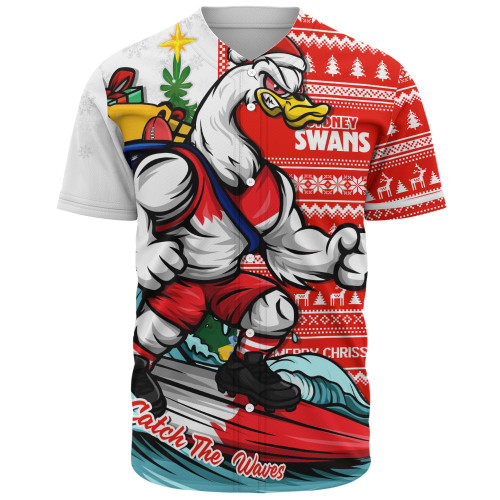 Sydney Swans Baseball Shirt Christmas Holiday Santa Rides The Waves