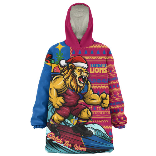 Brisbane Lions Snug Hoodie Christmas Holiday Santa Rides The Waves