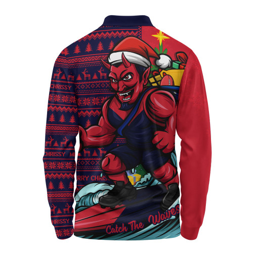 Melbourne Long Sleeve Polo Shirt Christmas Holiday Santa Rides The Waves