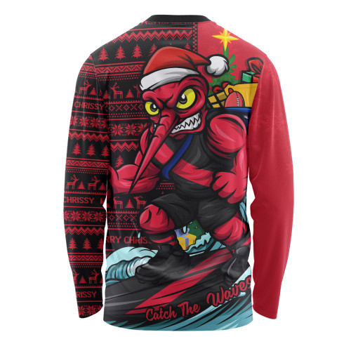 Essendon Long Sleeve T-shirt Christmas Holiday Santa Rides The Waves