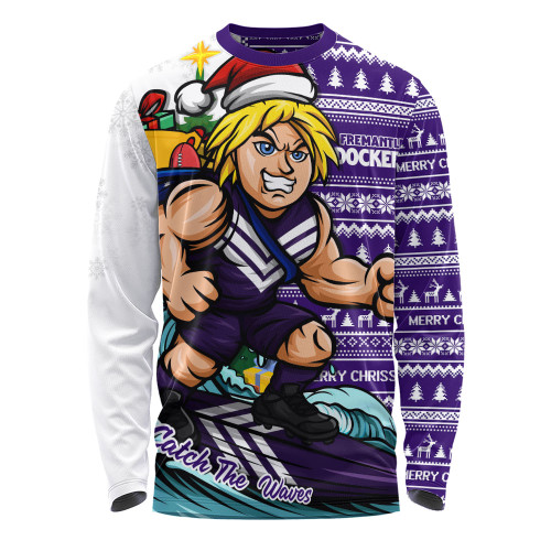 Fremantle Long Sleeve T-shirt Christmas Holiday Santa Rides The Waves