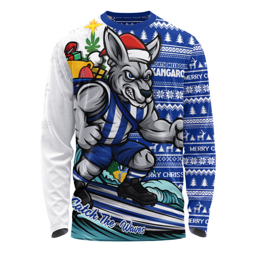 North Melbourne Long Sleeve T-shirt Christmas Holiday Santa Rides The Waves