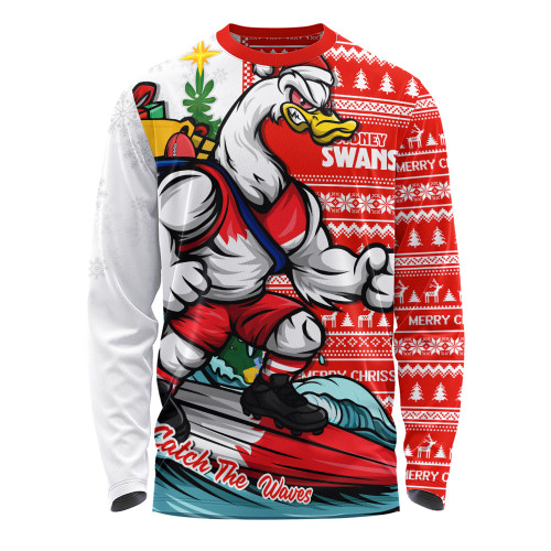 Sydney Swans Long Sleeve T-shirt Christmas Holiday Santa Rides The Waves