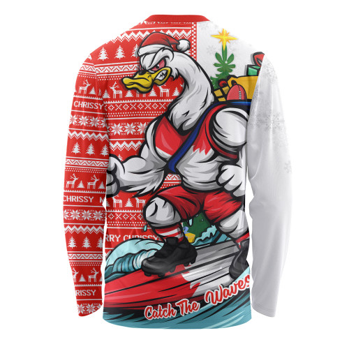 Sydney Swans Long Sleeve T-shirt Christmas Holiday Santa Rides The Waves