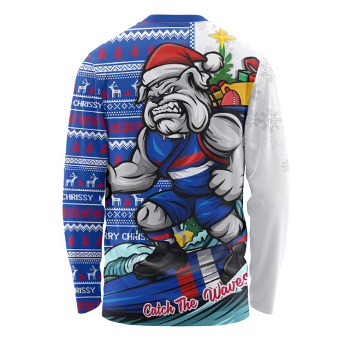 Western Bulldogs Long Sleeve T-shirt Christmas Holiday Santa Rides The Waves