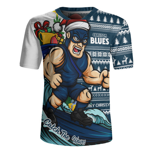 Carlton Rugby Jersey Christmas Holiday Santa Rides The Waves