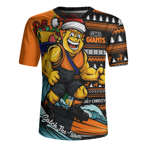 GWS GIANTS Rugby Jersey Christmas Holiday Santa Rides The Waves