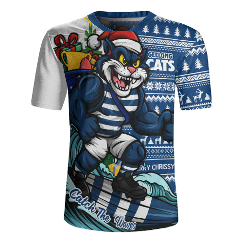 Geelong Cats Rugby Jersey Christmas Holiday Santa Rides The Waves