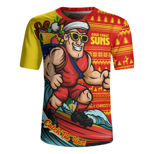 Gold Coast SUNS Rugby Jersey Christmas Holiday Santa Rides The Waves