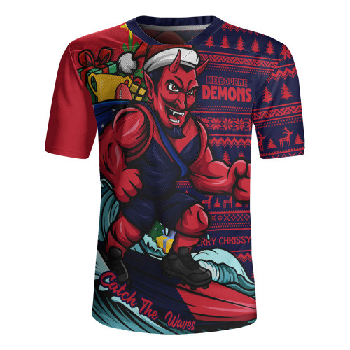 Melbourne Rugby Jersey Christmas Holiday Santa Rides The Waves