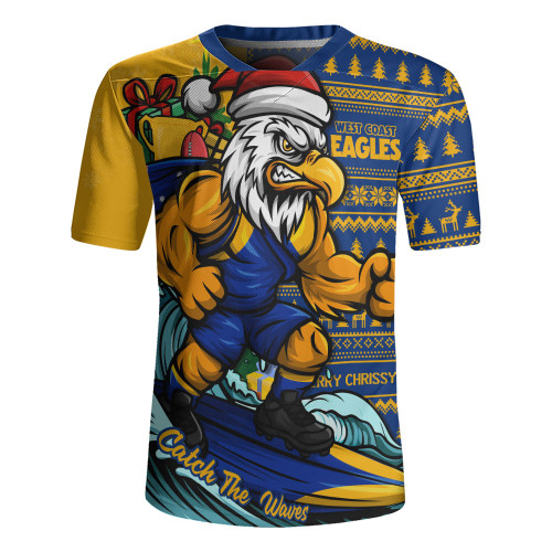 West Coast Eagles Rugby Jersey Christmas Holiday Santa Rides The Waves
