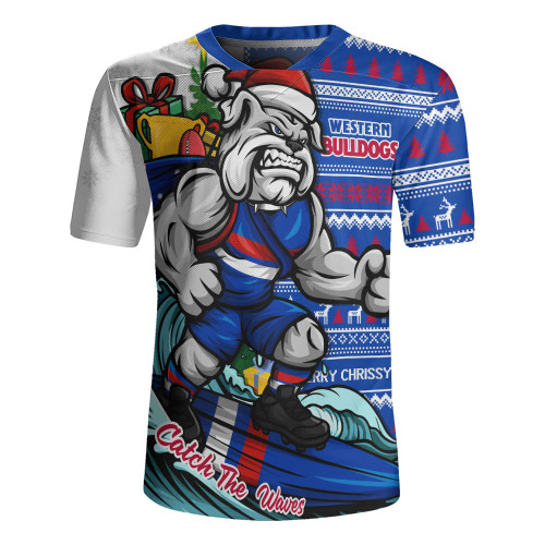 Western Bulldogs Rugby Jersey Christmas Holiday Santa Rides The Waves