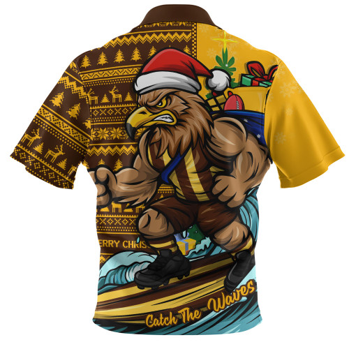 Hawthorn Zip Polo Shirt Christmas Holiday Santa Rides The Waves
