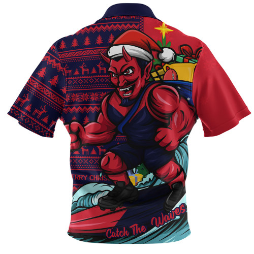 Melbourne Zip Polo Shirt Christmas Holiday Santa Rides The Waves