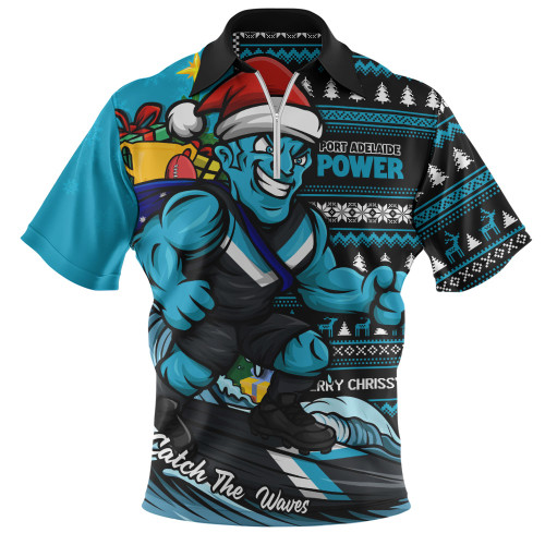 Port Adelaide Zip Polo Shirt Christmas Holiday Santa Rides The Waves