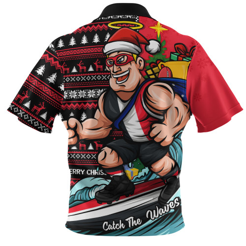 St Kilda Zip Polo Shirt Christmas Holiday Santa Rides The Waves