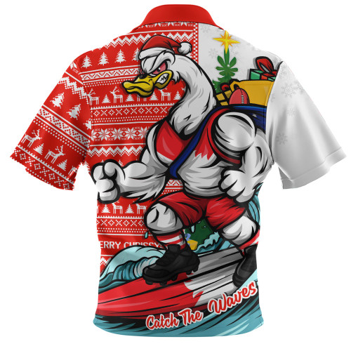 Sydney Swans Zip Polo Shirt Christmas Holiday Santa Rides The Waves