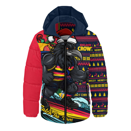 Adelaide Crows Hooded Padded Jacket Christmas Holiday Santa Rides The Waves