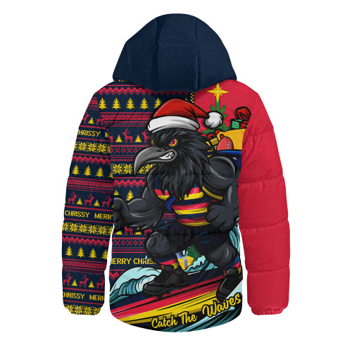 Adelaide Crows Hooded Padded Jacket Christmas Holiday Santa Rides The Waves