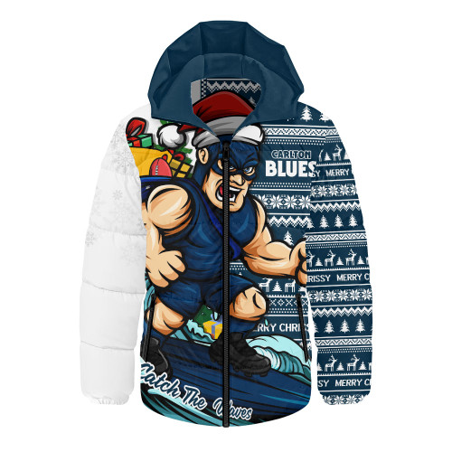 Carlton Hooded Padded Jacket Christmas Holiday Santa Rides The Waves