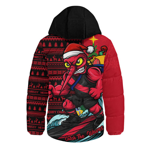 Essendon Hooded Padded Jacket Christmas Holiday Santa Rides The Waves