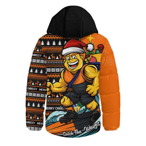 GWS GIANTS Hooded Padded Jacket Christmas Holiday Santa Rides The Waves