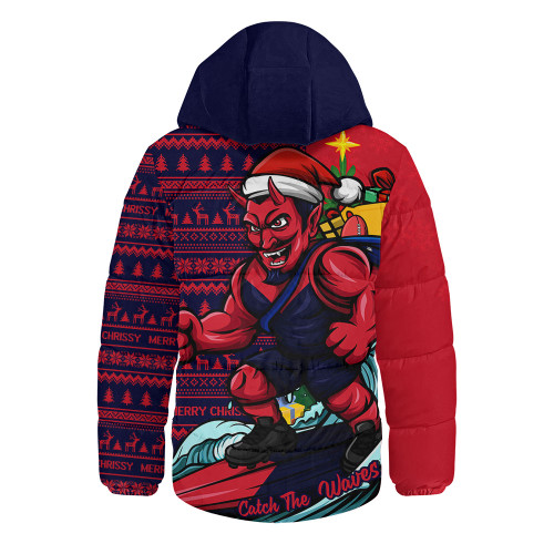 Melbourne Hooded Padded Jacket Christmas Holiday Santa Rides The Waves