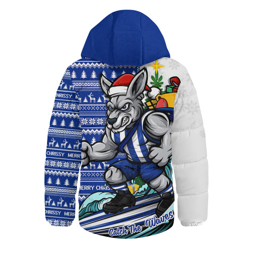 North Melbourne Hooded Padded Jacket Christmas Holiday Santa Rides The Waves