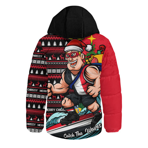 St Kilda Hooded Padded Jacket Christmas Holiday Santa Rides The Waves